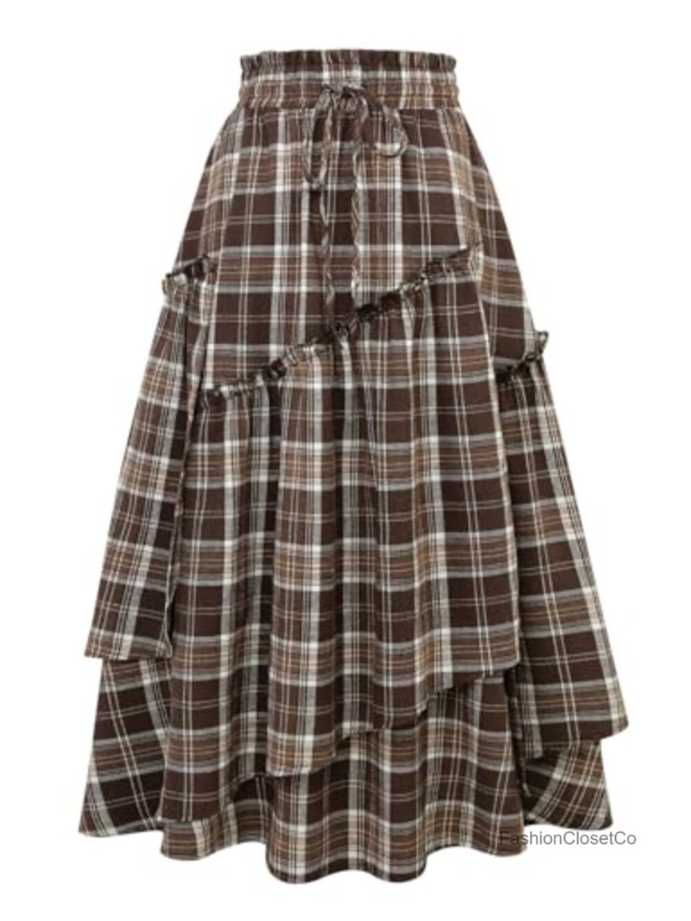 High Waisted Plaid Maxi Skirt with Pockets Renaissance A-Line Flowy